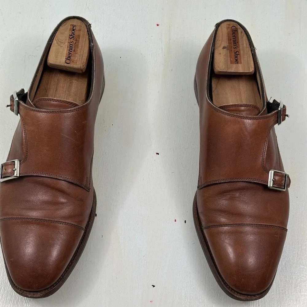 Alfred‎ Sargent J Crew Double Monk Strap Shoes 9 Chestnut Brown Leather England